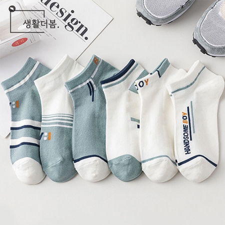 생활더봄 핸썸보이 남성용 단목 발목 스니커즈 양말 6켤레 #3