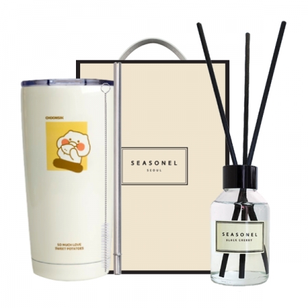 시즈넬 선물세트 카카오 춘식이 빨대 텀블러 580ml + 디퓨저 100ml 플레인 #2
