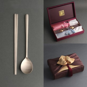 오복 장수 방짜유기수저 (실크B 예단 보자기 포장)