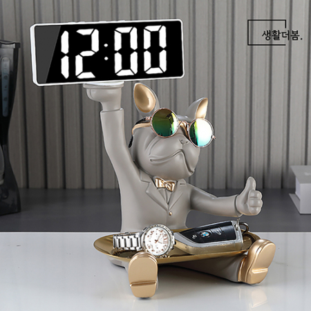 생활더봄 불독 인테리어 장식 트레이 LED 시계 차키보관함 4 color #4