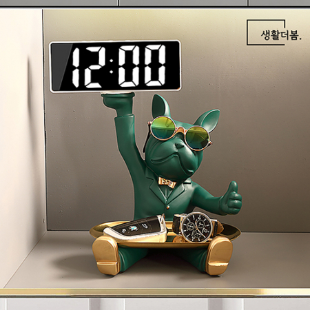 생활더봄 불독 인테리어 장식 트레이 LED 시계 차키보관함 4 color #2