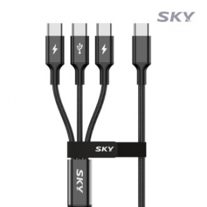 스카이 비트 60W 3in1 C to C타입 고강도 패브릭 멀티 고속충전 메탈케이블 2M