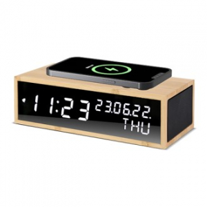 우드쇼 R1503 블루투스 스피커 15W 고속 무선충전 리얼우드시계 대나무 리얼우드