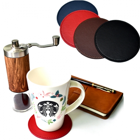 모모카멜 인조가죽 컵받침 PU가죽 티코스터 원형 4가지 색상 (LS02) #2