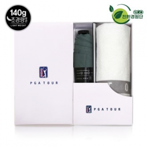 PGA 친환경그린 3단 수동 경량 스키니 우산 + 130g 면사 타올세트