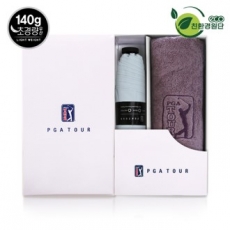 PGA 그린 3단 수동 경량 스키니 우산 + 190g 호텔 타올세트