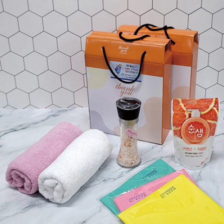 핑크소금 그라인더 + 순샘 구연산 & 자몽 주방세제 + 독일행주 + 송월타올 선물세트 5종 #3