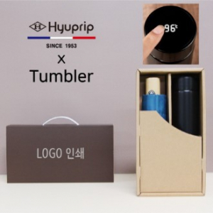 협립 3단 마시멜로 완전 자동 우산 + 스마트온도계 500ml 텀블러 세트