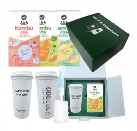 해피니스 인어컵 리유저블 텀블러 500ml + 세척솔 + 오설록 콤부차 5g 10개입 1팩 선물 세트 #2