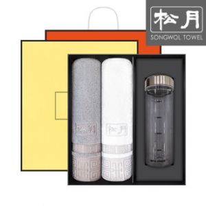 송월 격자 타올 2P + 보틀 500ml 세트