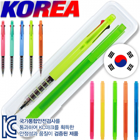 코리아 5링 니들 3색 볼펜 + 스타 사각 형광펜 세트 #3