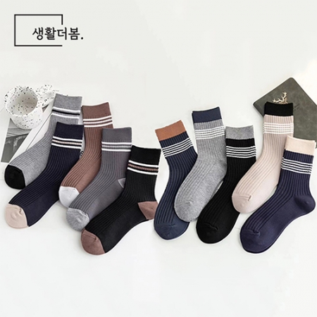 생활더봄 삼오선 라인 남자 패션 캐주얼 중목 양말 10켤레 #2