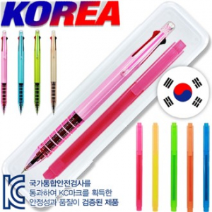 코리아 더블 클립 니들 3색 볼펜 + 스타 사각 형광펜 세트