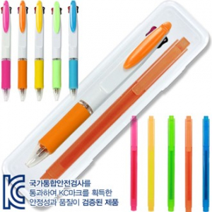 이색 칼라 불투 볼펜 + 스타 사각 형광펜 세트