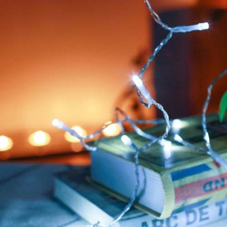 [은하수] 투명선 피켓 LED 백색전구 2.7m 건전지 30구 #4