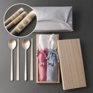 좋은날 쌍희 방짜유기수저 2인 (오동나무함 보자기포장)