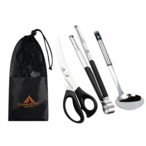 오모리 캠핑가위 집게 국자 메쉬망 4P세트 - OM785-1