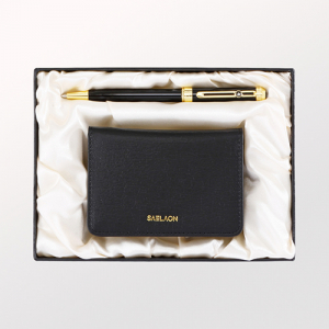 새라온 블랙 다이아볼펜 0.7mm + 프레리 한지 가죽 수제 카드지갑