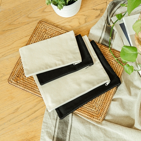 무지 사각 지퍼 검정 면 파우치 소 (21*13cm) #2