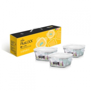 글라스 플러스락 유리소재 밀폐용기 사각3조