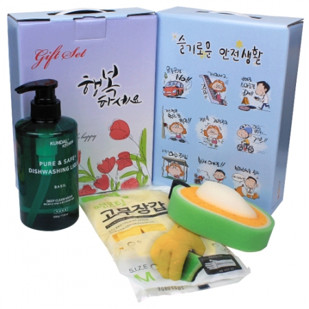 쿤달 주방세제 500ml+면코팅 고무장갑+과일수세미 #2