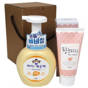 아이깨끗해 핸드워시 용기 250ml+과일나라 핑크피치 핸드에센스 80g 세트