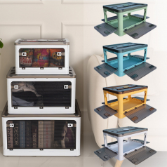 4도어 의류 폴딩 박스, 밀리어스 5면 개방 반투명 리빙박스 플라스틱 의류 보관 다용도 수납 정리함 폴딩박스