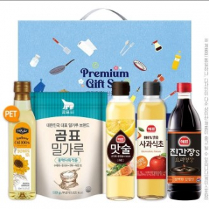 감사 혼합세트 5종 2호 탑셰프 페트 해바라기유,곰표 밀가루, 해표 맛술, 해표 사과식초, 해표,진간장 (D)