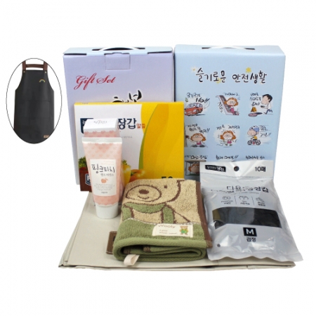 앞치마+핸드로션 80g+울리 주방타올+니트릴 장갑 10매+위생장갑 50매 세트 #2