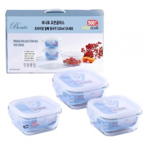 보니토 오븐글라스 밀폐용기 정사각 3P 세트