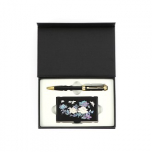 블랙 다이아 볼펜+목단 나전칠기 명함케이스