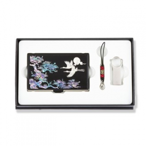 외국인선물 송학 나전 명함케이스 메탈 USB