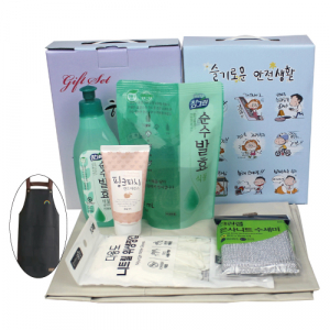 방수앞치마+참그린주방세제+주방세제리필+과일나라 핸드에센스+니트릴장갑+은사니트 수세미 6종세트
