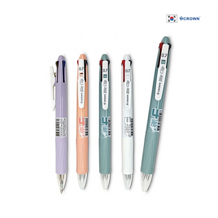 크라운 바이트 클립 4색 볼펜 0.7mm