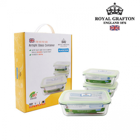 [로얄그래프톤] 글라스쿡 직사각 대중 3조 밀폐용기