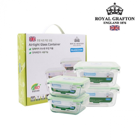 [로얄그래프톤] 글라스쿡 정사각 4조 밀폐용기
