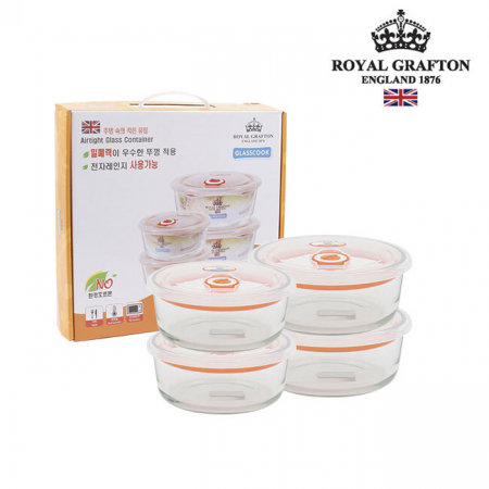 [로얄그래프톤] 글라스쿡 원형 4조 밀폐용기