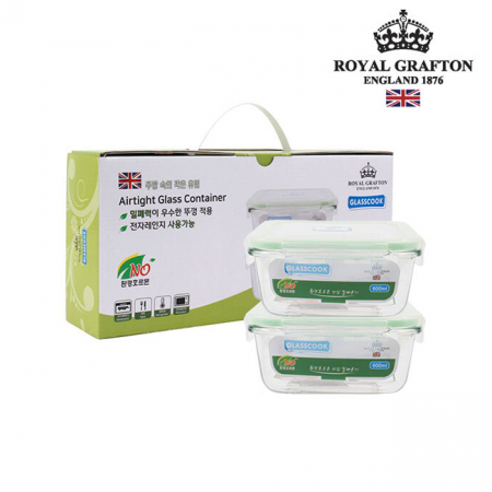 [로얄그래프톤] 글라스쿡 정사각 600ml 2조 밀폐용기