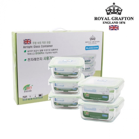 [로얄그래프톤] 글라스쿡 정사각 5조 밀폐용기