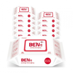 벤 프리미엄 초순수 저자극 엠보싱 물티슈 화이트 캡형 80매 75gsm