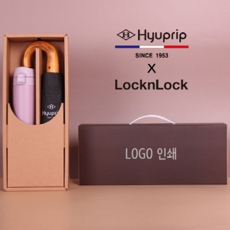 협립 슈퍼 암막 고밀도 원목곡자 3단 완전자동 우산/양산+락앤락 슬림핏원터치 400ml 텀블러세트 #2