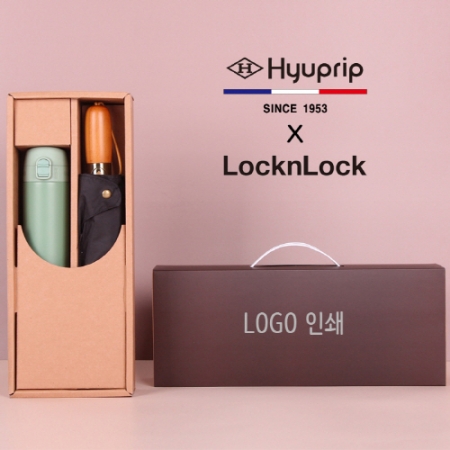 협립 3단60 슈퍼 엔티크 블랙 초고밀도 완전 자동우산, 양산+락앤락 슬림핏원터치 400ml 텀블러세트 #2