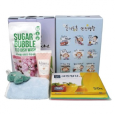 크린장갑+부직포행주 3매입+슈가버블 주방세제 리필+과일나라 핸드에센스+핸드타올 5종세트