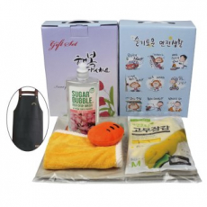 방수 앞치마+면코팅 고무장갑+슈가버블 친환경 주방세제+캐릭터 핸드타올 4종세트