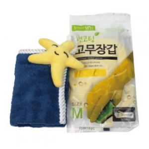 면코팅 고무장갑+캐릭터 핸드타올 세트