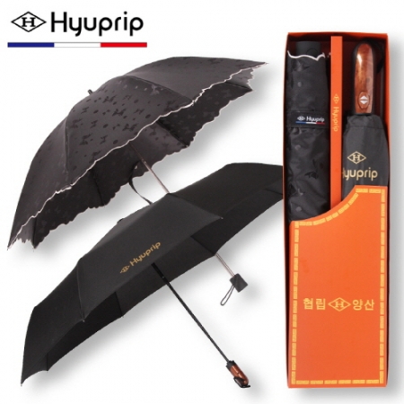 협립 3단 70 블랙 완전 자동우산+ 블랙라벨 리본웨이브 양산 세트 #2