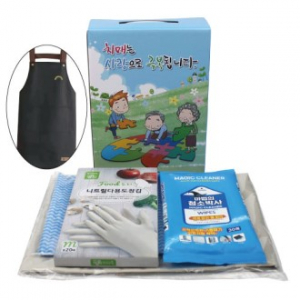 고급형 방수앞치마+행주+니트릴 위생장갑+청소박스 외 4종 세트