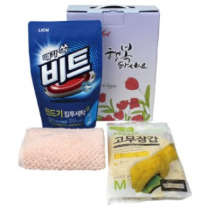 비트 액체 세탁세제+면코팅 고무장갑+주방고리 핸드타올 3종