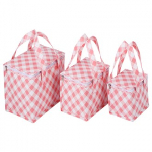 체크무늬 보냉가방(핑크)