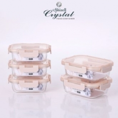 쉬젤 크리스탈 내열 밀폐용기 직사각 5종세트 (직사각400ml*3ea+640ml*2ea)